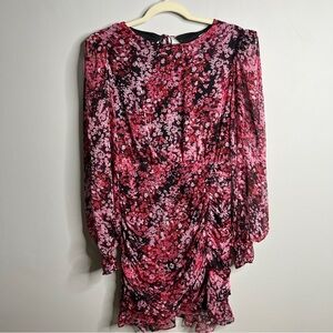 LUSH Floral Chiffon Long Sleeve Dress, Size M, Open Back Elegance!